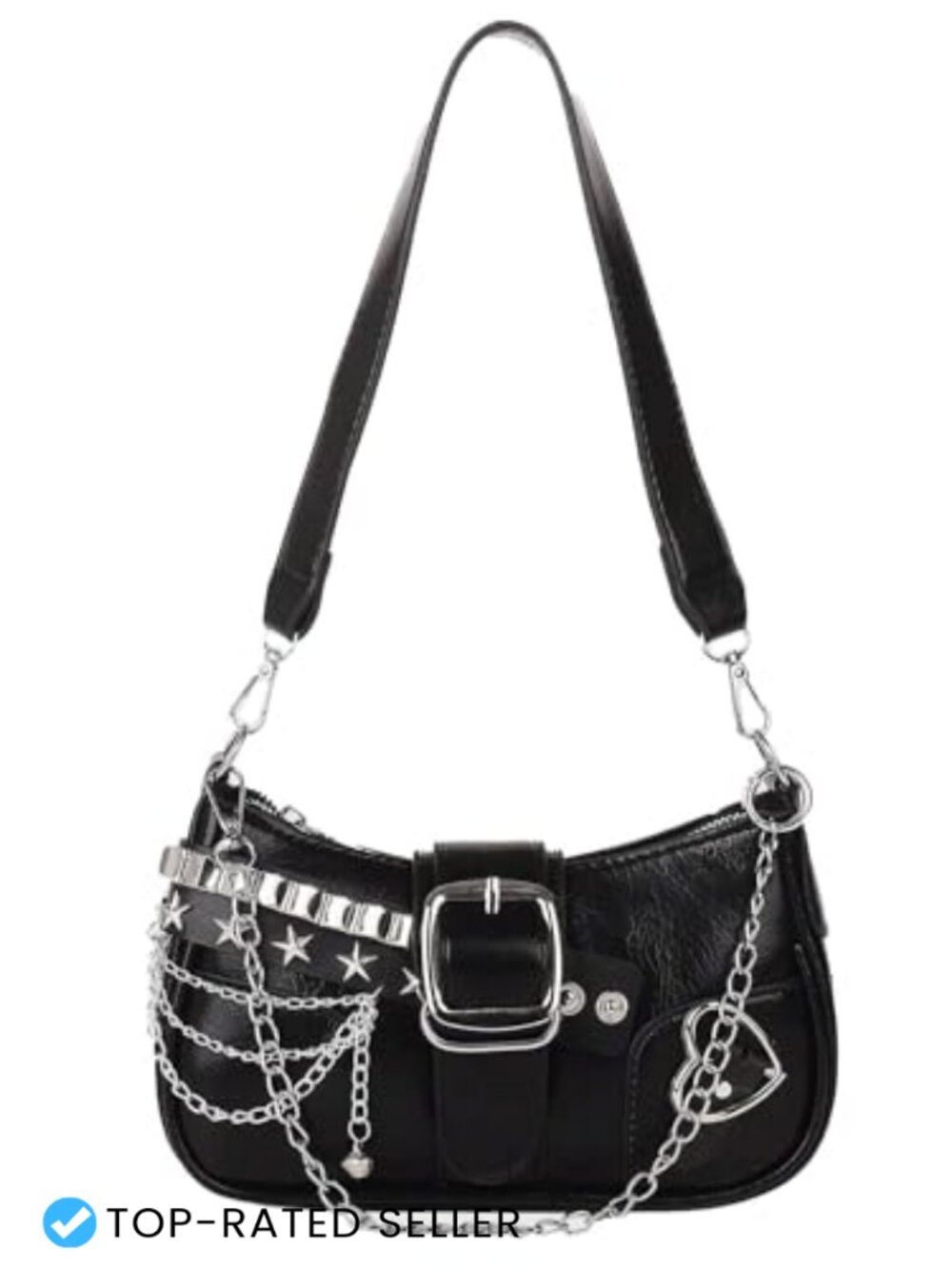 Y2K Coquette Shoulder Bag with Chain Strap Faux Leather Cute Handbag